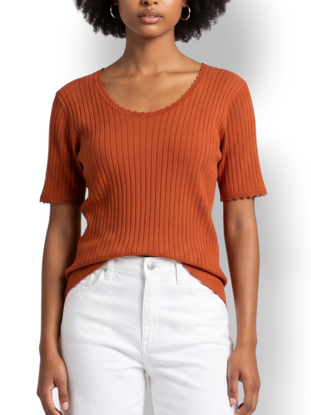 4/$20 Villager Liz Claiborne Burnt Orange Ribbed Knit Sweater Top M
